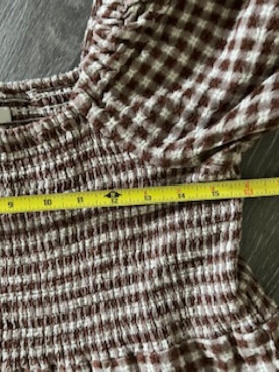 Madewell Lucie Elbow-Sleeve Smocked Gingham Midi Dress Two Pockets Women's M - Picture 10 of 15